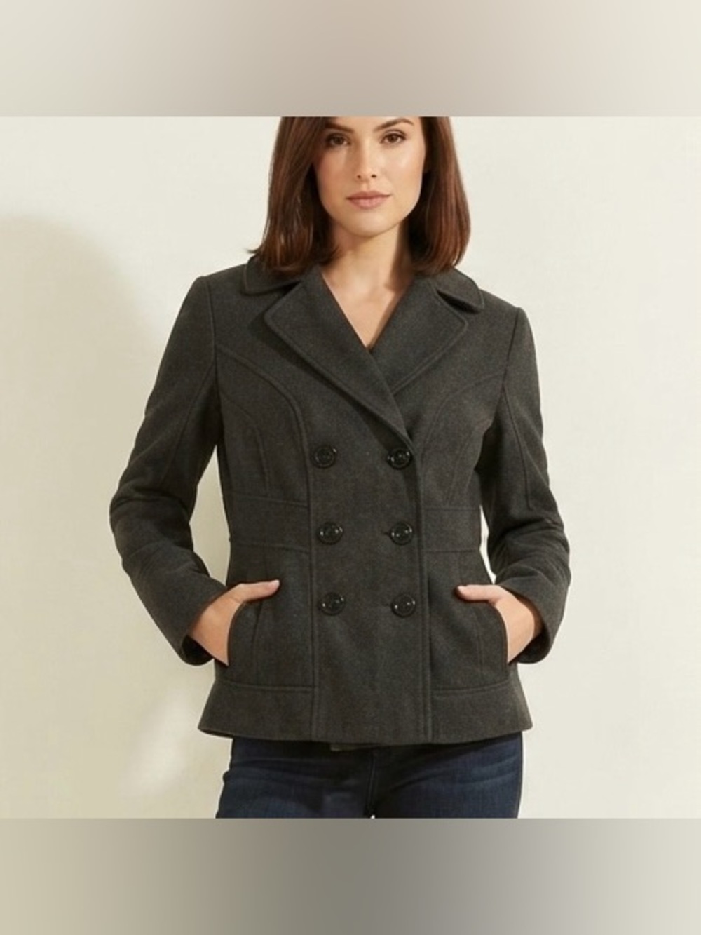 Guess Wool Blend Double Breasted Pea Coat Womens Size S